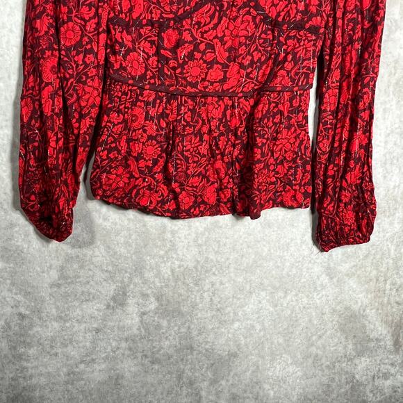 Knox Rose Blouse Womens XS Red Floral Long Sleeves V-Neck Boho 90s Retro Y2K - Picture 3 of 9